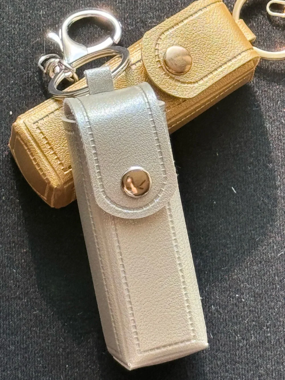 Metallic Silver Leatherette Keychain Holster with Snap Closure